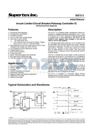 HV111K4 datasheet - Inrush Limiter/Circuit Breaker/Hotswap Controller IC