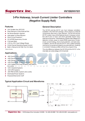 HV101K5 datasheet - 3-Pin Hotswap, Inrush Current Limiter Controllers (Negative Supply Rail)