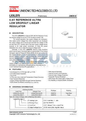 LXXLD70G-SH2-R datasheet - 0.8V REFERENCE ULTRA LOW DROPOUT LINEAR REGULATOR
