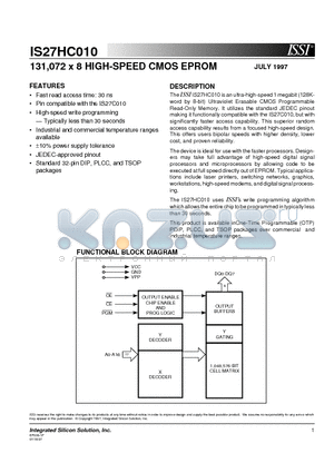 IS27HC010-30PL datasheet - 131,072 x 8 HIGH-SPEED CMOS EPROM