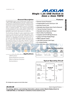 MAX8586ETA datasheet - Single 1.2A USB Switch in 3mm x 3mm TDFN