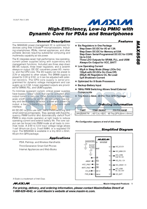 MAX8588 datasheet - High-Efficiency, Low-IQ PMIC with Dynamic Core for PDAs and Smartphones