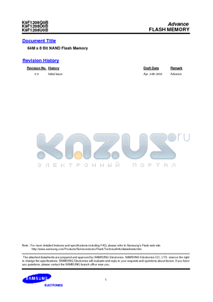 K9F1208Q0B-H datasheet - 64M x 8 Bit NAND Flash Memory