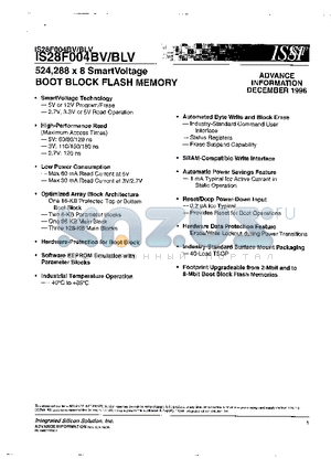 IS28F004BL datasheet - 524,288 x 8 SmartVoltage BOOT BLOCK FLASH MEMORY