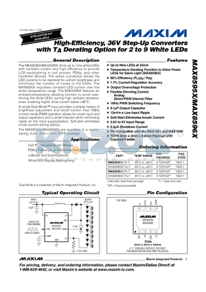 MAX8595X datasheet - High-Efficiency, 36V Step-Up Converters with TA Derating Option for 2 to 9 White LEDs