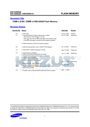 K9F1G08U0A datasheet - 128M x 8 Bit / 256M x 8 Bit NAND Flash Memory