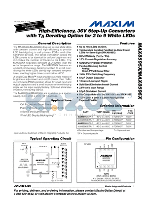MAX8596XETA datasheet - High-Efficiency, 36V Step-Up Converters with TA Derating Option for 2 to 9 White LEDs