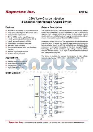 HV214FG datasheet - 250V Low Charge Injection 8-Channel High Voltage Analog Switch