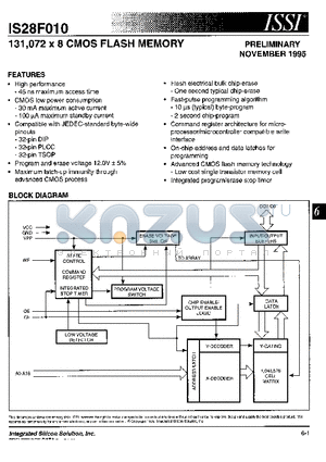 IS28F010-120TI datasheet - 131,072 x 8 CMOS FLASH MEMORY