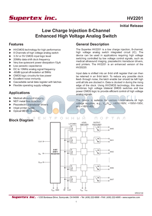 HV2201FG-G datasheet - Low Charge Injection 8-Channel Enhanced High Voltage Analog Switch