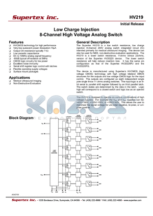 HV219FG datasheet - Low Charge Injection 8-Channel High Voltage Analog Switch
