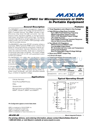 MAX8620Y datasheet - PMIC for Microprocessors or DSPs in Portable Equipment
