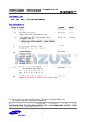 K9F2808U0C-VIB0 datasheet - 16M x 8 Bit , 8M x 16 Bit NAND Flash Memory