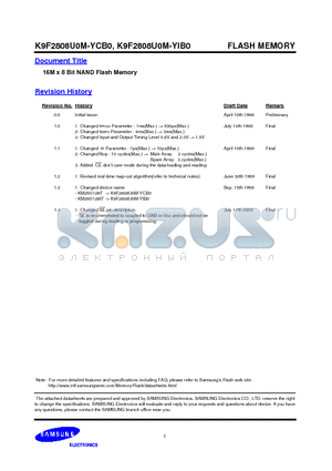 K9F2808U0M- datasheet - 16M x 8 Bit NAND Flash Memory