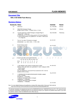 K9F2816U0C-HCB0 datasheet - 16M x 8 Bit NAND Flash Memory