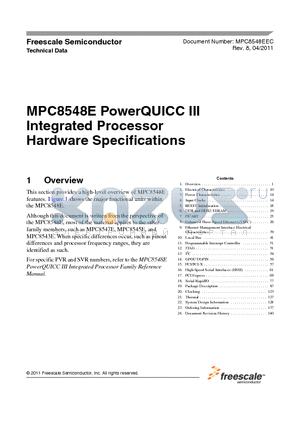 MPC8548E_11 datasheet - PowerQUICC III Integrated Processor Hardware Specifications