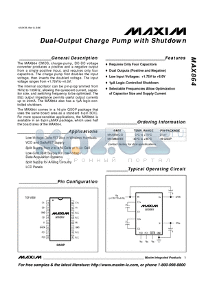 MAX864 datasheet - Dual-Output Charge Pump with Shutdown