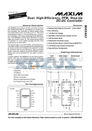 MAX863 datasheet - Dual, High-Efficiency, PFM, Step-Up DC-DC Controller