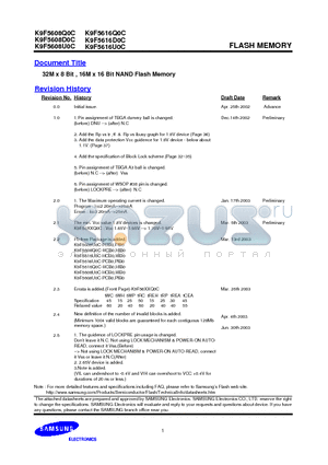 K9F5608D0C-Y datasheet - 32M x 8 Bit , 16M x 16 Bit NAND Flash Memory