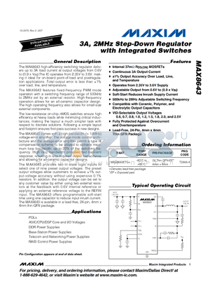 MAX8643 datasheet - 3A, 2MHz Step-Down Regulator with Integrated Switches