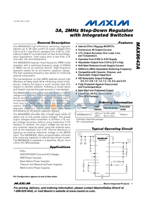 MAX8643A datasheet - 3A, 2MHz Step-Down Regulator with Integrated Switches