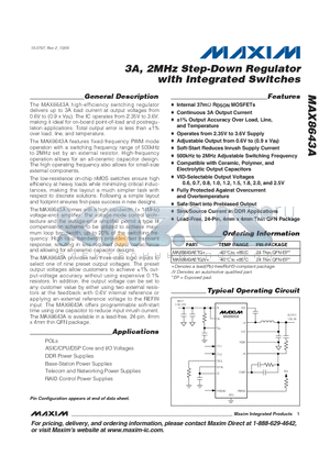 MAX8643AETV+ datasheet - 3A, 2MHz Step-Down Regulator with Integrated Switches