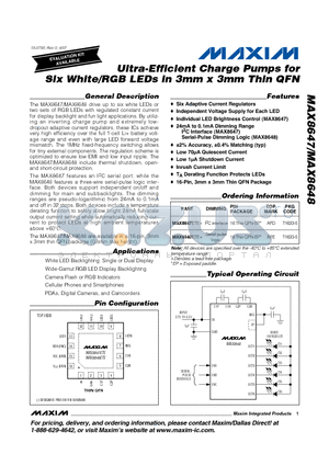 MAX8647 datasheet - Ultra-Efficient Charge Pumps for Six White/RGB LEDs in 3mm x 3mm Thin QFN