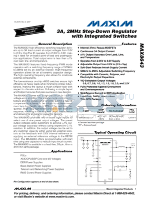 MAX8643ETG+ datasheet - 3A, 2MHz Step-Down Regulator with Integrated Switches