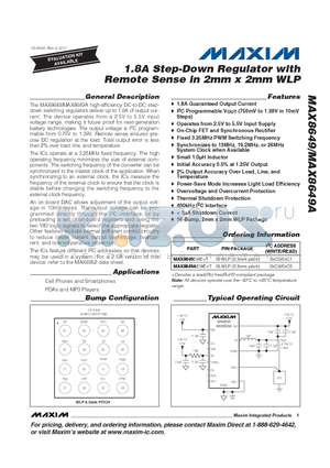 MAX8649 datasheet - 1.8A Step-Down Regulator with Remote Sense in 2mm x 2mm WLP