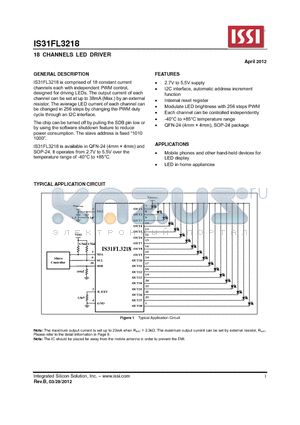 IS31FL3218 datasheet - 18 CHANNELS LED DRIVER