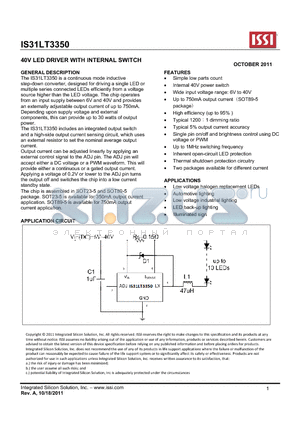 IS31LT3350 datasheet - 40V LED DRIVER WITH INTERNAL SWITCH