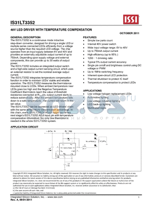 IS31LT3352 datasheet - 40V LED DRIVER WITH TEMPERATURE COMPENSATION