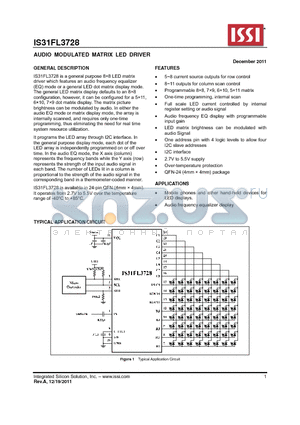 IS31FL3728 datasheet - AUDIO MODULATED MATRIX LED DRIVER