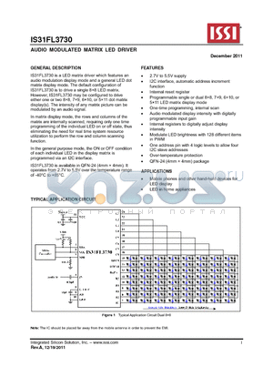 IS31FL3730 datasheet - AUDIO MODULATED MATRIX LED DRIVER