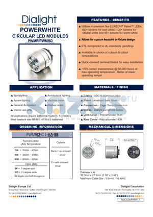 PWMRD-C1-CW-SP datasheet - POWERWHITE CIRCULAR LED MODULES