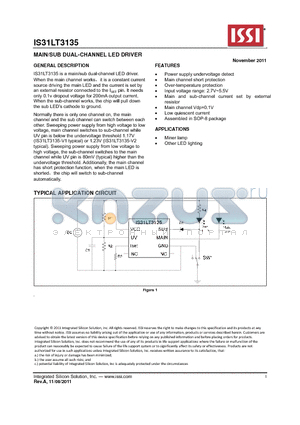 IS31LT3135 datasheet - MAIN/SUB DUAL-CHANNEL LED DRIVER