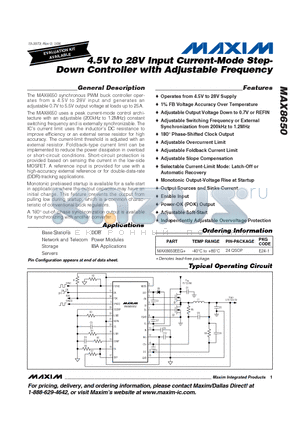 MAX8650EEG datasheet - 4.5V to 28V Input Current-Mode Step-Down Controller with Adjustable Frequency