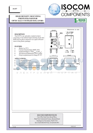 IS357 datasheet - HIGH DENSITY MOUNTING PHOTOTRANSISTOR OPTICALLY COUPLED ISOLATIORS