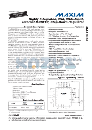 MAX8655ETN+ datasheet - Highly Integrated, 25A, Wide-Input, Internal MOSFET, Step-Down Regulator