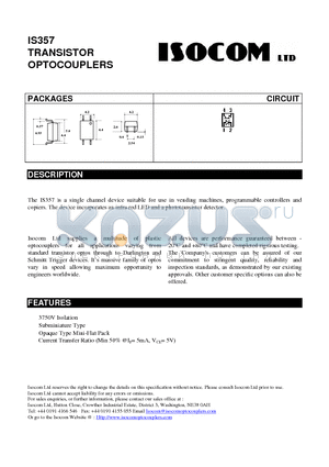 IS357 datasheet - TRANSISTOR OPTOCOUPLERS