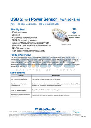 PWR-2GHS-75 datasheet - USB Smart Power Sensor