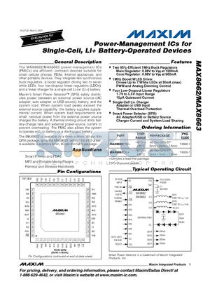 MAX8662ETM datasheet - Power-Management ICs for Single-Cell, Li Battery-Operated Devices