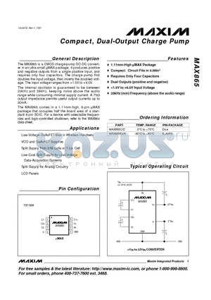 MAX865EUA datasheet - Compact, Dual-Output Charge Pump