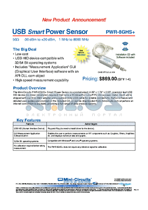 PWR-8GHS datasheet - USB Smart Power Sensor