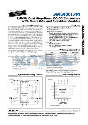 MAX8667ETEAC+ datasheet - 1.5MHz Dual Step-Down DC-DC Converters with Dual LDOs and Individual Enables