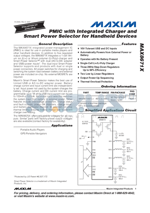 MAX8671X datasheet - PMIC with Integrated Charger and Smart Power Selector for Handheld Devices