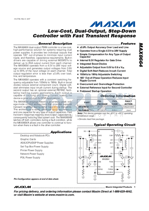 MAX8664BEEP+ datasheet - Low-Cost, Dual-Output, Step-Down Controller with Fast Transient Response