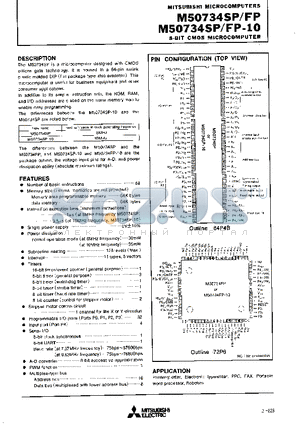 M50734SP-10 datasheet - 8-BIT CMOS MICROCOMPUTER