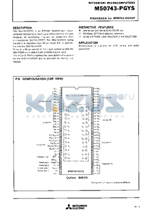 M50743 datasheet - PIGGYBACK FOR M50743-XXXSP