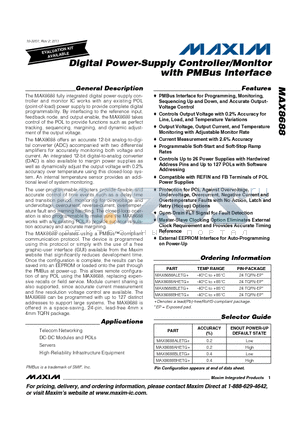 MAX8688 datasheet - Digital Power-Supply Controller/Monitor with PMBus Interface
